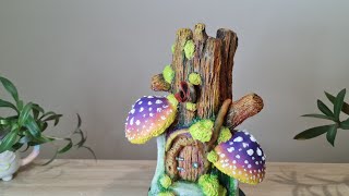 DIY Mushrooms Tree Stump Fairy House Money Box Using Plastic Bottles and Paper Waste [upl. by Greenes]