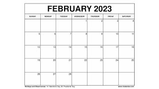 Printable February 2023 Calendar Templates with Holidays  VL Calendar [upl. by Angie239]