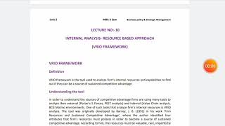 BPSM Lec 10 Internal AnalysisResource based VRIO Framework [upl. by Attener]