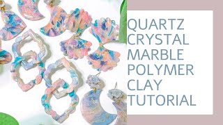 Polymer Clay Faux Quartz Crystal Marble Earrings  How To DIY Translucent Faux Stone Veins Tutorial [upl. by Enella]