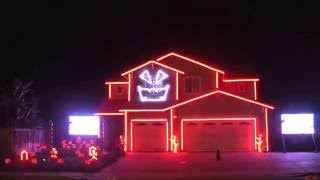 Riverside Halloween House Creative Lighting Displays California October 22 2015 [upl. by Ecinnahs]