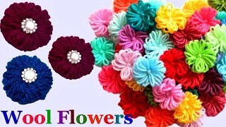 How to make Easy Woolen Flowers step by step  Handmade woolen thread flower making idea  diy [upl. by Esinyt]