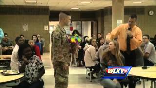 Military father surprises 3 Hardin County Students at school after year tour [upl. by Damicke485]