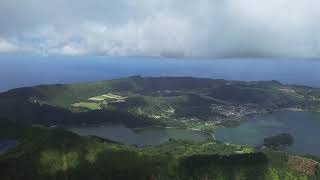 Drone view of Miradouro da Boca do Inferno  Sete Cidades Portugal Sao Miguel Azores [upl. by Gierc]