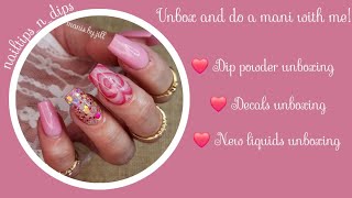 Dip Powder Nailsunboxingnew dipsnew liquidsnew decalsValentines mani [upl. by Enneirdna476]