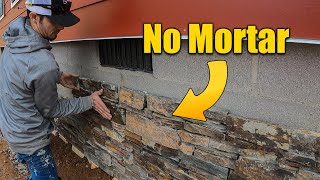 Stone Veneer on Foundation DIY with Adhesive [upl. by Anuaf]