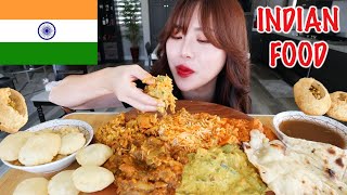 INDIAN FOOD MUKBANG 먹방 PaniPuri Aloo Gobi Chicken Tikka Masala Veggie Korma EATING WITH HANDS [upl. by Anoiek]