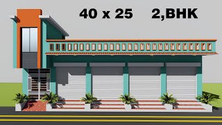 40 by 25 आगे दुकान पीछे मकान 3D 40x25 market plan 2540 dukan ka naksha [upl. by Lamaj]