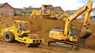 Excavator Dump Trucks Motor Grader Compactor Busy Working On Toll Road Construction [upl. by Januarius478]