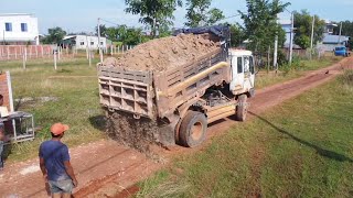 Start New Project Landfill Dump Truck D20P dozer work Together Push Soil Clear Size 10 × 30 metre [upl. by Ethe]