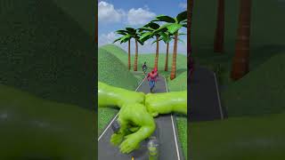 Hulk vs Spiderman Weird Cars Crossing Two Giant Slap Hands in Bollards gta shorts [upl. by Sheedy89]