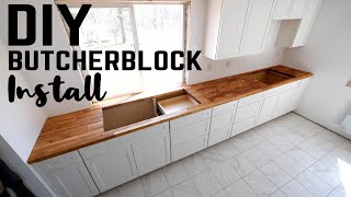 We Saved This Countertop Install  DIY Butcher Block Kitchen Makeover [upl. by Dauf789]