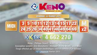 Tirage du midi Keno gagnant à vie® du 19 février 2021  Résultat officiel  FDJ [upl. by Aikyn]