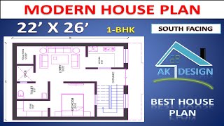 22x26 South Facing House Plan with Parking ll Vastu House plan 1bhk llघर का नक्शा 22x26ll [upl. by Mignon]