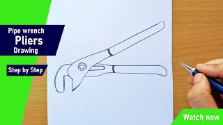 pipe wrench pliers drawing  how to draw pipe wrench pliers step by step [upl. by Adnohsor144]