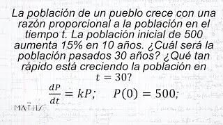 CRECIMIENTO Y DECRECIMIENTO de población  ECUACIONES DIFERENCIALES  EJERCICIO 2 [upl. by Yneffit]