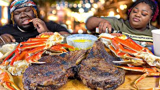 GIANT TOMAHAWK STEAKS W JUICY CRAB LEGS  SURF amp TURF  MUKBANG EATING SHOW [upl. by Nosreip]