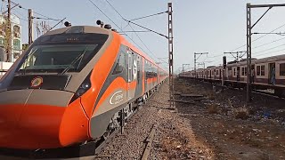 Brand new Saffron vandebharat  First day commercial Run of ADI🔁MMCT indianrailways [upl. by Lenehc]