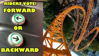 Roller Coaster where Riders VOTE Forward or Backward Fury MultiAngle POV Bobbejaanland [upl. by Yuri242]