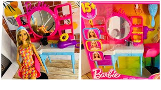 New 2023 Barbie Doll and Hair Salon Playset Long ColorChange Hair💇🏽‍♀️💕Unboxing [upl. by Nhguaved]