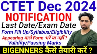 CTET December 2024 Notification  Form Fill Up 2024  Last date  Exam Date  Syllabus  Eligibility [upl. by Adnaw951]