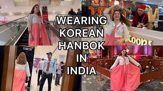 WEARING KOREAN HANBOK DRESS IN INDIA FOR A DAY  Indian People’s reaction [upl. by Patrizius]