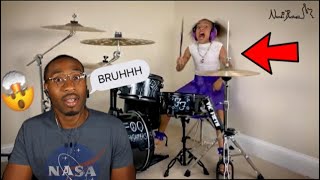 10 Year Old Female Drummer Nandi Bushell Challenges Dave Grohl to a Drum Battle 😬 [upl. by Rennug]