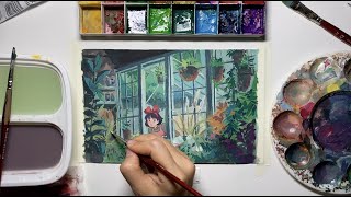 Studio Ghibli Kikis Delivery Service gouache painting process [upl. by Durstin]