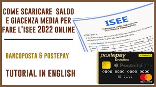 ISEE 2022  COME SCARICARE SALDO E GIACENZA MEDIA ONLINE PER FARE LISEE  POSTEPAY  ENGLISH [upl. by Androw]