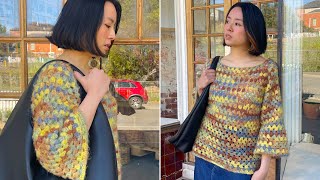 Crochet howto Oversized GRANNY STITCH SWEATER tutorial 🍂 [upl. by Hey]