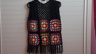 Motifli Yelek Nasıl Örülür XS beden En ölçüsü 88 cm WIDTH  Grannysquare Vest XS [upl. by Felten660]