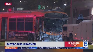 Hijacked Metro bus crashes into Ritz Carlton in Los Angeles [upl. by Assirolc186]