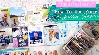 HOW TO USE YOUR EMBELLISHMENT STASH  Project Life Scrapbooking Process projectlife scrapbooking [upl. by Odnomar]