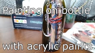 Painting glass bottle with acrylic paints  Marine stilllife [upl. by Karee]