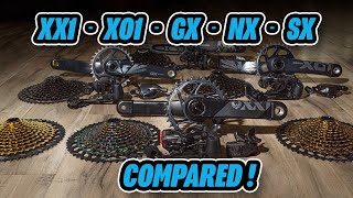 SRAM Eagle Comparison  SX vs NX vs GX vs X01 vs XX1 vs AXS [upl. by Lachman]