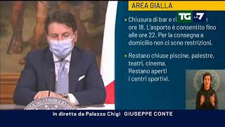 Nuovo Dpcm il premier Giuseppe Conte quotEcco le regioni che vanno in zona gialla arancione e rossaquot [upl. by Dymoke]