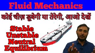 Stability of a floating body in hindi According to metacentre  Fluid mechanics in hindi [upl. by Yecies]