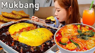 🍛짜무라이스매운만두전골🥘 고기폭탄 짜장오므라이스 Ft고추튀김자몽소주🍹OMLETRICE SPICY MUKBANG ASMR EATINGSHOW REALSOUND 요리 먹방 [upl. by Kirit947]