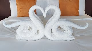 how to make towel folding swan bed decoration ideasQuick and easy towel decorationRB LOVE [upl. by Felizio]