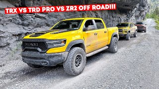 Top Gear Style NEW Truck Battle TRX vs TRD Pro vs ZR2 on The Most DANGEROUS Trails in the USA Pt1 [upl. by Dnomyaw40]