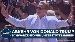 USWAHLKAMPF Arnold Schwarzenegger unterstützt nun Kamala Harris  Abkehr von Donald Trump [upl. by Akkire]