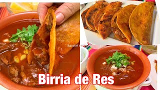 BIRRIA DE RES CON CONSOMÉ Y TACOS UNA RECETA DELICIOSA FACIL Y RAPIDA [upl. by Kelcie267]