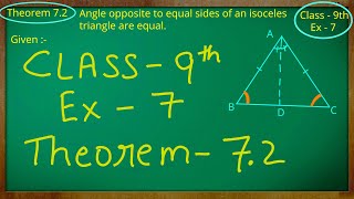 Class  9th Mathematics  Angles  Exercise 7 Theorem 72 [upl. by Carmen]