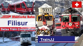 🇨🇭 4K Swiss Trains Compilation in Snow  Filisur Switzerland  RhB Rhätische Bahn  Rhaetian Railway [upl. by Burrows]