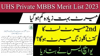 UHS Latest  UHS PRIVATE MBBS 2nd MERIT List  UHS PRIVATE MBBS 2nd MERIT LIST 2023 cut off Merit [upl. by Evot]