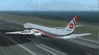 Biman Bangladesh Airlines Boeing 7773E9ER landing at Kai Tak Airport [upl. by Llertnom]