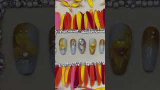 Fancy nails 3D Acrylic Powder art diy pressonnails flowers [upl. by Buckley]