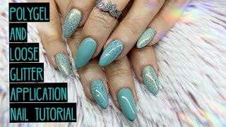 PolyGel Almond Nails with Loose Glitter Application [upl. by Laekcim]