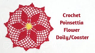 HOW TO MAKE A CROCHET POINSETTIA DOILYCOASTER [upl. by Broeder840]