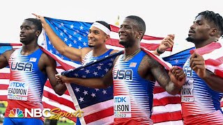 US men crush 4x400m relay breaking alltime world championship medals record  NBC Sports [upl. by Navi]